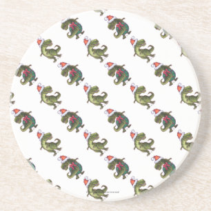 Heads and Tails Festive TRex Green Pattern Coaster