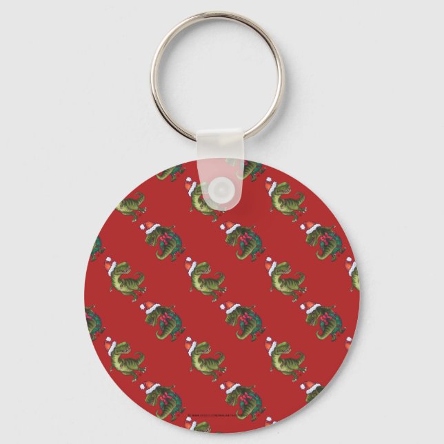 Heads and Tails Festive TRex Pattern Key Ring (Front)
