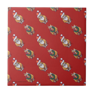 Heads and Tails Ginger Cat Christmas Pattern Tile