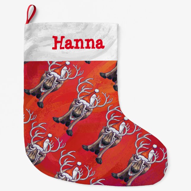 Heads and Tails Reindeer Pattern Christmas Large Christmas Stocking (Front)