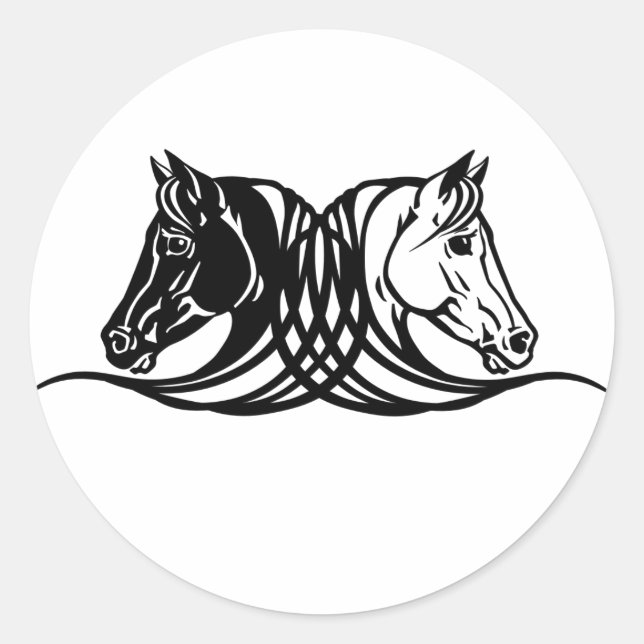 heads of black and white horses classic round sticker (Front)