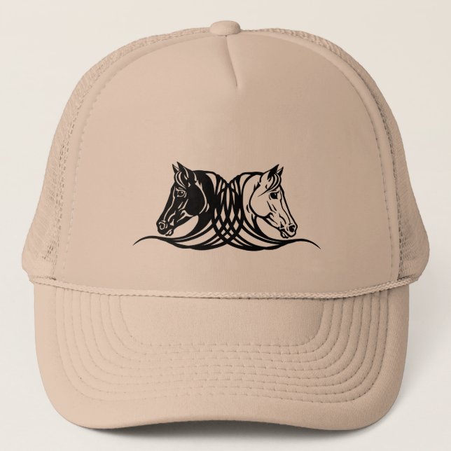 heads of black and white horses trucker hat (Front)