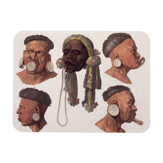 Heads of Botocudos Indians (colour engraving) Magnet (Horizontal)