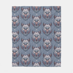Heads of wolves with boho decoration fleece blanket