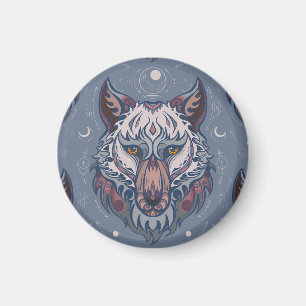 Heads of wolves with boho decoration magnet