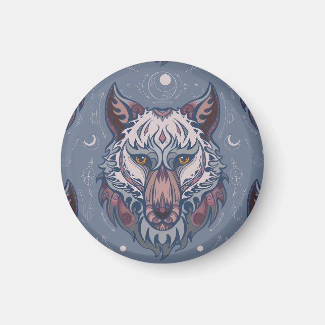 Heads of wolves with boho decoration  magnet (Front)