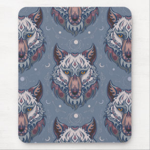 Heads of wolves with boho decoration mouse pad