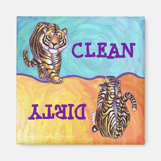 Heads Tails Tiger Dirty Clean Dishwasher Magnet (Front)