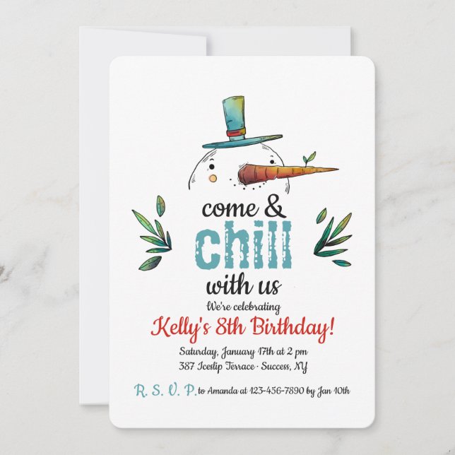 Heads Up Snowman Invitation (Front)
