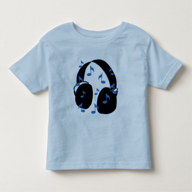 Headset with Musical Notes for Baby in Blue Toddler T-Shirt (Front)