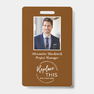 Headshot Custom Corporate Logo Burnt Orange ID Badge