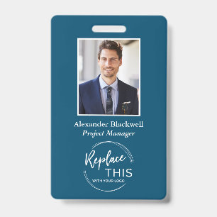 Headshot Custom Corporate Logo Employee Teal ID Badge