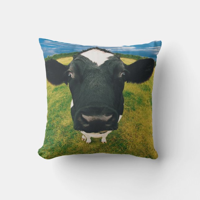 Headshot of Friesian Cow Cushion (Front)