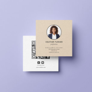 Headshot Photo QR CODE or Logo Professional Ecrù Square Business Card