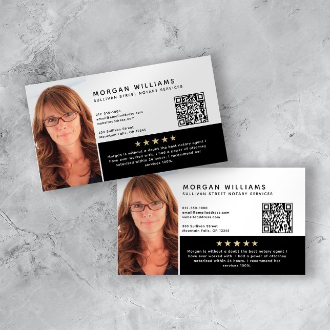 Headshot QR Code Review Public Notary Business Card (Creator Uploaded)