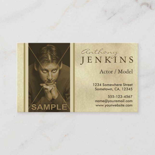 Headshot Sepia Texture Model Actor Business Cards (Front)