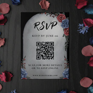 Headstone Floral Gothic Wedding QR Code RSVP Enclosure Card