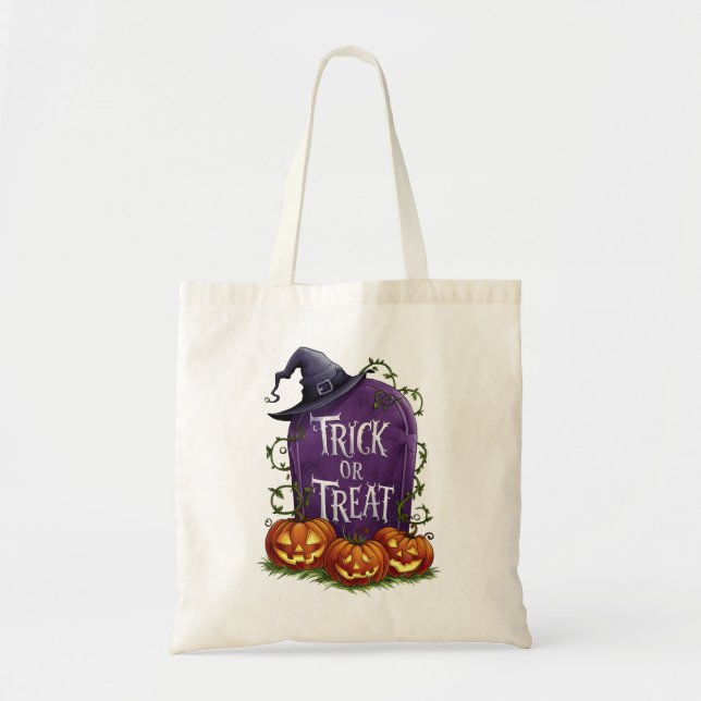 Headstone & Jack-o'-Lanterns Trick or Treat Bag (Front)