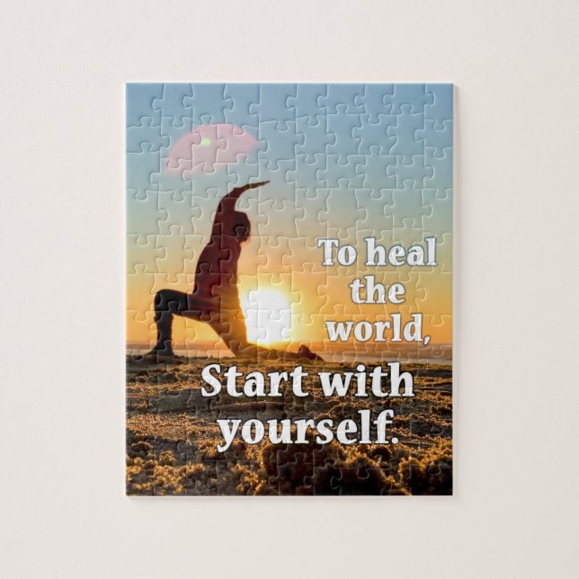 heal the world beach yoga sunrise affirmation jigsaw puzzle (Vertical)