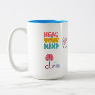 HEAL YOUR MIND SIP OF PEACE White blue 15OZ Two-Tone Coffee Mug