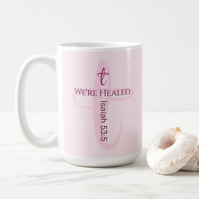 Healed by Jesus Bible Verse Christian Faith Coffee Mug (With Donut)