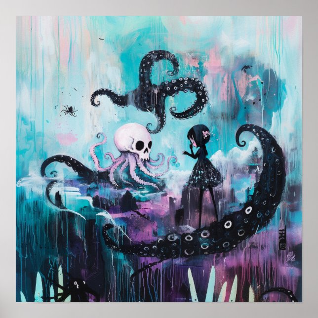 Healer Octopus Witchy Goth AI Art Matte Value Poster (Front)