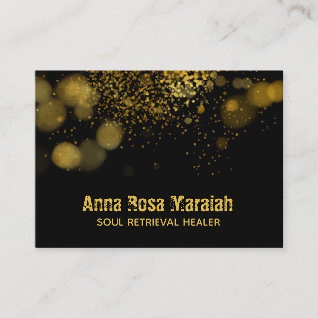 *~* Healer Therapist Gold Glitter Bubbles on Black Business Card (Front)