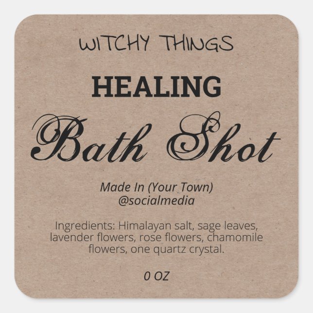 Healing Bath Shot Witchcraft Product Labels (Front)