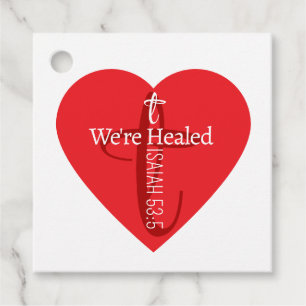 Healing Bible Verse Red Heart Cross Simple White Favour Tags