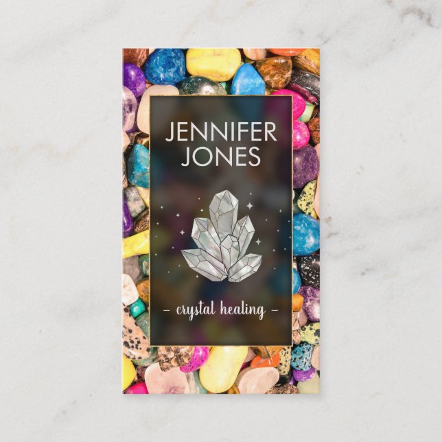 Healing Crystals Cluster on Colourful Gemstones Business Card (Front)