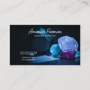 Healing Crystals in Blue Light Massage Therapy Business Card