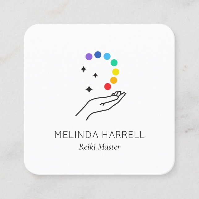 Healing Hand Logo Reiki, Healer, Wellness Square Business Card (Front)