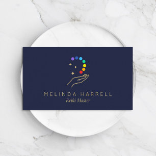 Healing Hand Logo Reiki, Massage Therapy Dark Blue Business Card