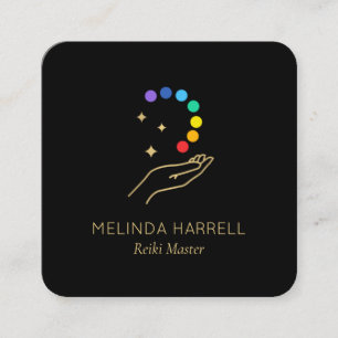 Healing Hand Logo Reiki, Massage, Wellness Black Square Business Card