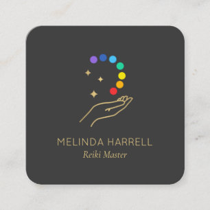 Healing Hand Logo Reiki, Massage, Wellness Grey Square Business Card