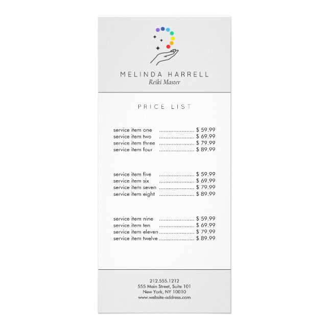 Healing Hand Logo Reiki, Massage, Wellness Lt Grey Rack Card (Front)