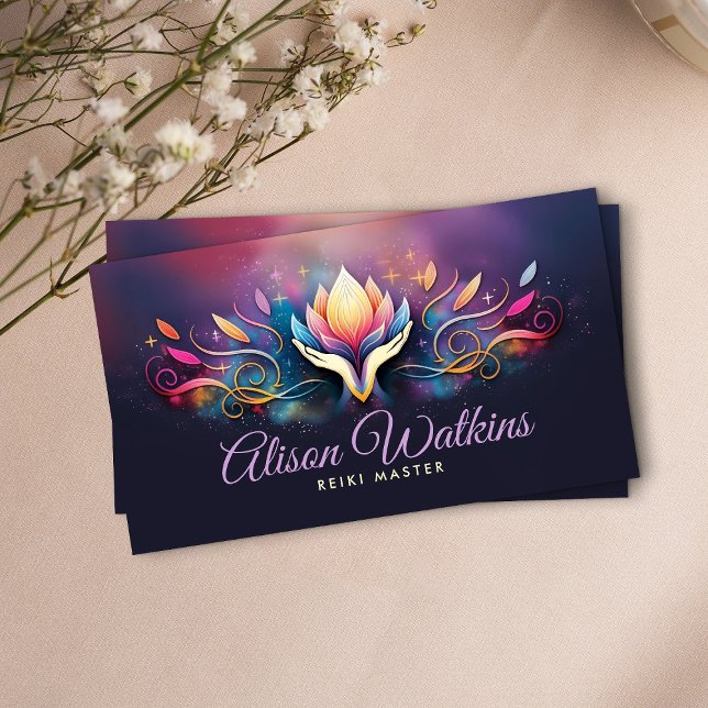 Healing Hands and Lotus Colourful Energy Flow Business Card (Creator Uploaded)