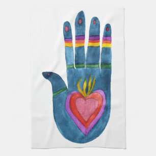Healing hands hamsa palm rainbow kitchen towel