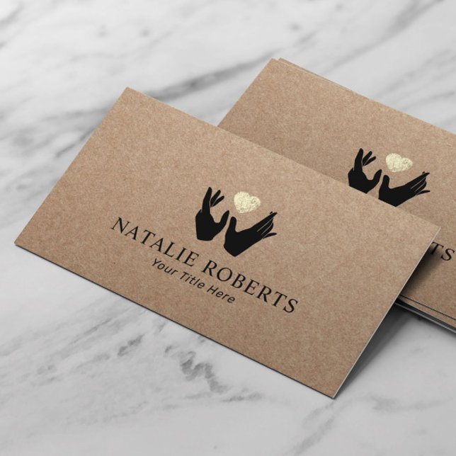 Healing Hands & Heart Massage Therapy Rustic Kraft Business Card (Creator Uploaded)