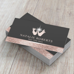 Healing Hands Massage Therapy Rose Gold Border #2 Business Card