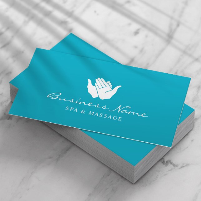 Healing Hands Massage Therapy Wellness SPA Teal Business Card (Creator Uploaded)