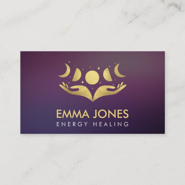 Healing hands - Moons - Pastel gold Business Card (Front)