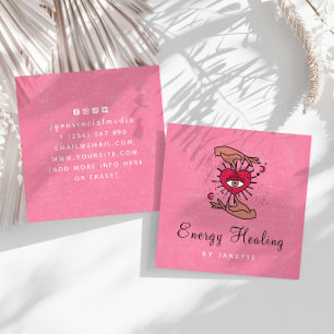 Healing Hands & Mystic Moon Eye Pink Red Energy Square Business Card
