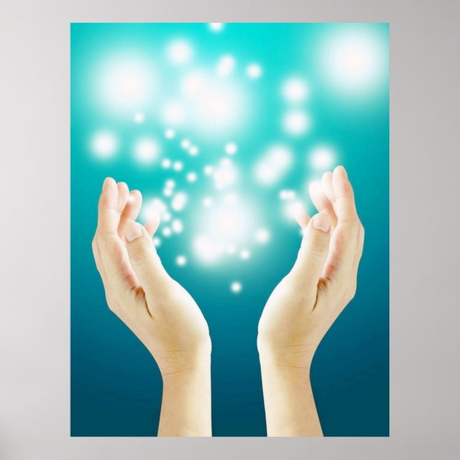 Healing hands on green background chakra healer poster (Front)