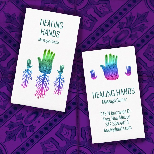 Healing Hands Rainbow Colorful Watercolor Business Card (Creator Uploaded)