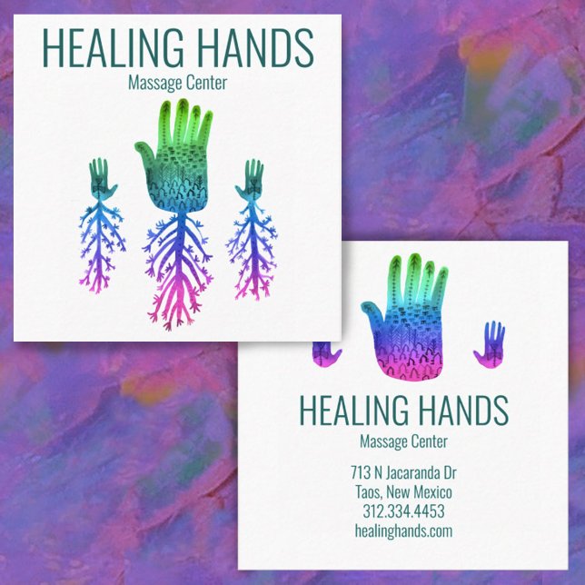 Healing Hands Rainbow Colourful Watercolor Square Business Card (Creator Uploaded)