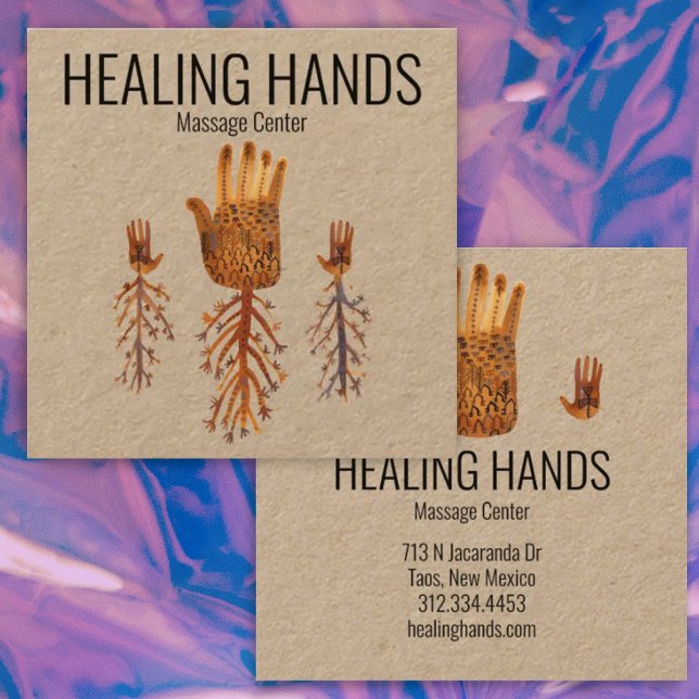 Healing Hands Watercolor Boho Square Business Card (Creator Uploaded)