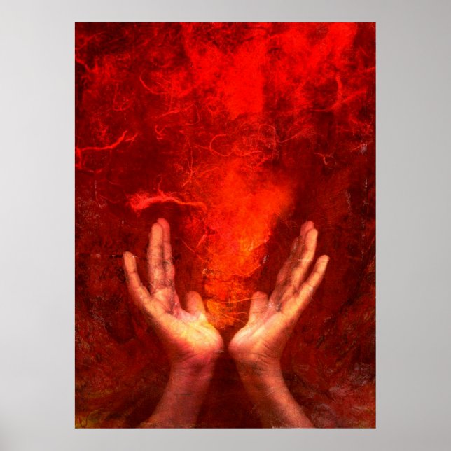Healing hands with flaming red energy Reiki Poster (Front)
