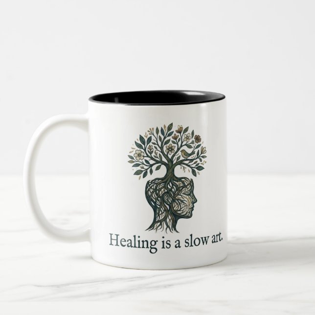 Healing is a Slow Art" Mindful Tree Roots Mug (Left)