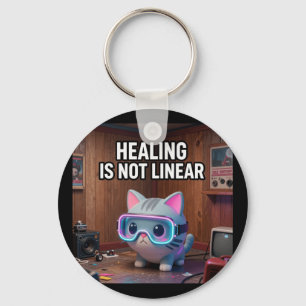 Healing Is Not Linear - Vintage Cat Meme, Graphic Key Ring